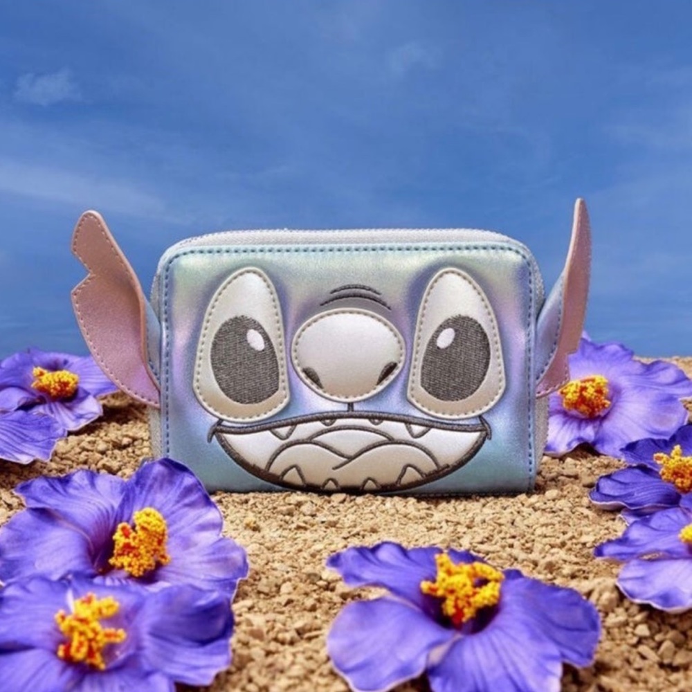 LE Loungefly Disney 100 Platinum Iridescent Stitch Cosplay Zip Around Wallet